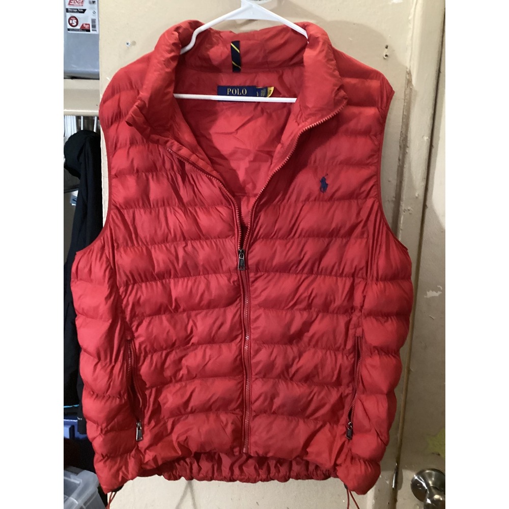 Polo Ralph Lauren Mens Red Quilted Puffer Vest Blue Pony Logo Large